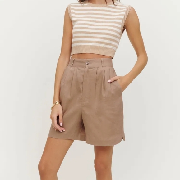 Reformation Bello Linen Short in Khaki size 0 NWT - Picture 1 of 10